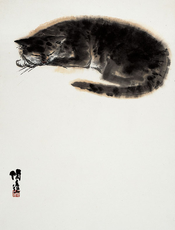 (9/11)睡猫 水墨纸本 93cm×71cm 2013年
